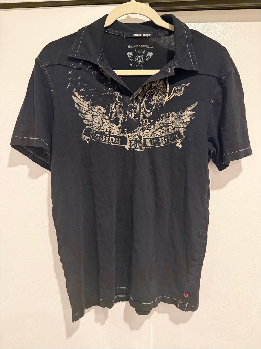 Guess Men's Black Graphic Polo Shirt size Medium